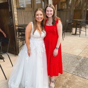 Red midi dress with ruffle sleeve
